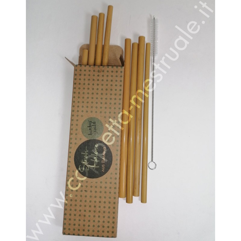 Set 12 Cannucce di bambù naturale e scovolino pulizia