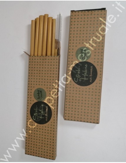 Set 12 Cannucce ecologiche in bambù naturale e scovolino pulizia