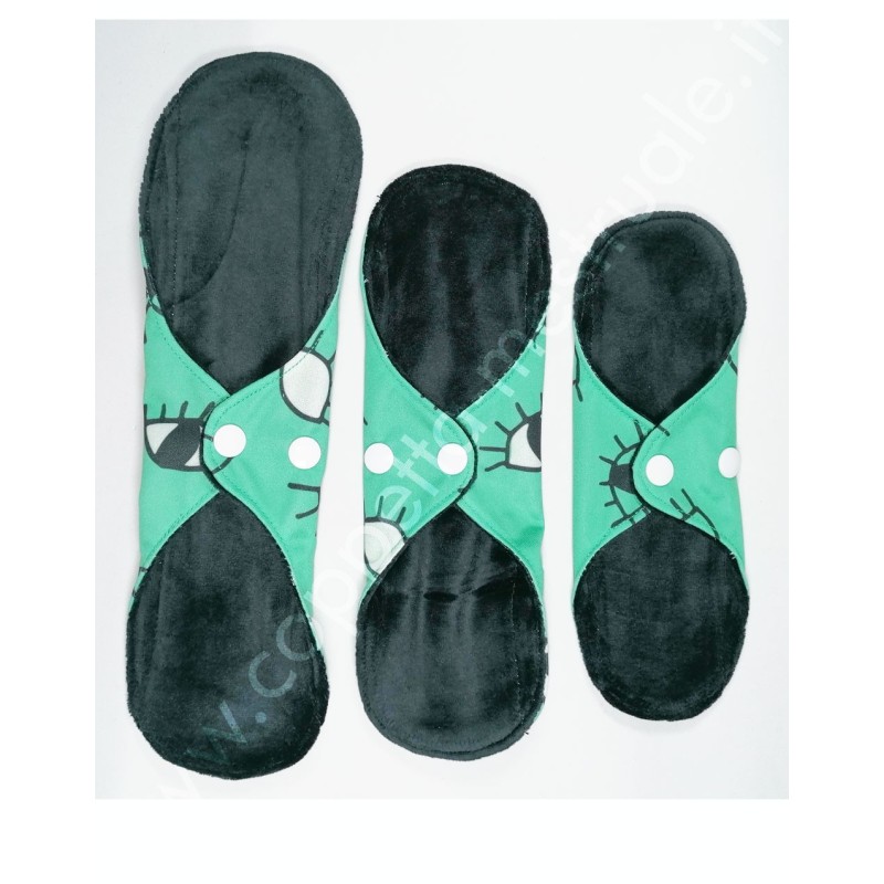 Trial Package velour bamboo cloth pads black (S+M+L)