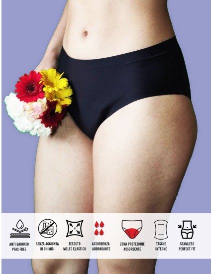 Flora, slip da ciclo per flusso abbondante. senza cuciture invisibile sotto i tuoi abiti. Taglia unica S . XL