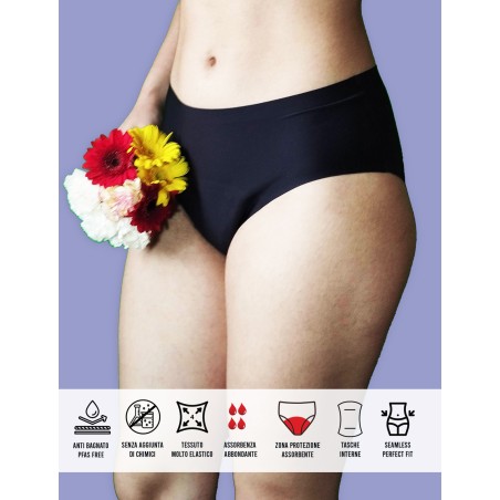 Flora, slip da ciclo per flusso abbondante. senza cuciture invisibile sotto i tuoi abiti. Taglia unica S . XL